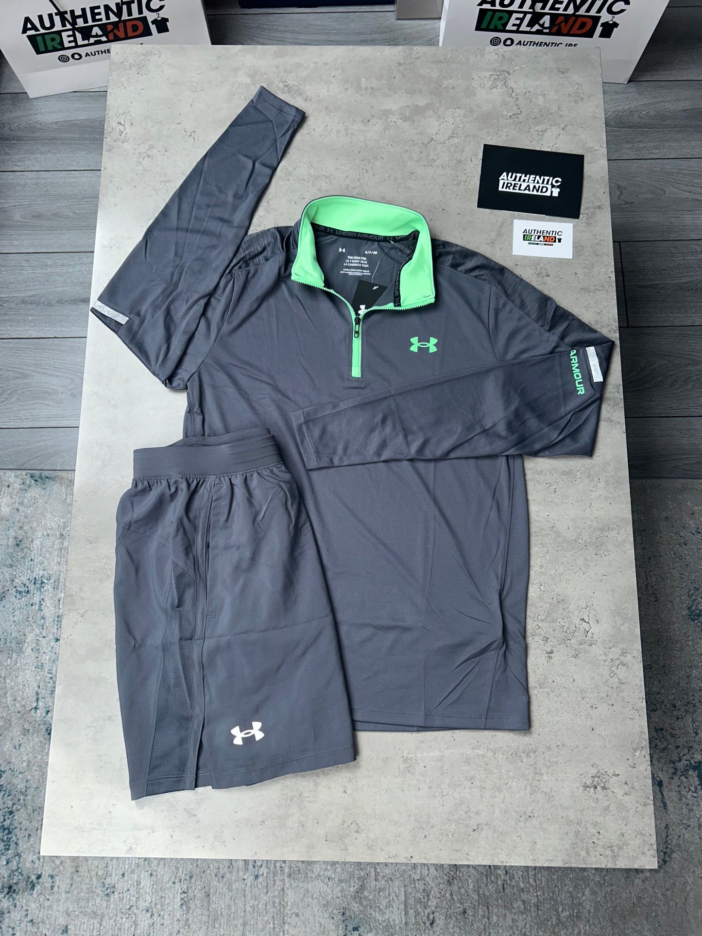 UNDER ARMOUR TECH 1/4 ZIP SET - GREY/TURQUOISE