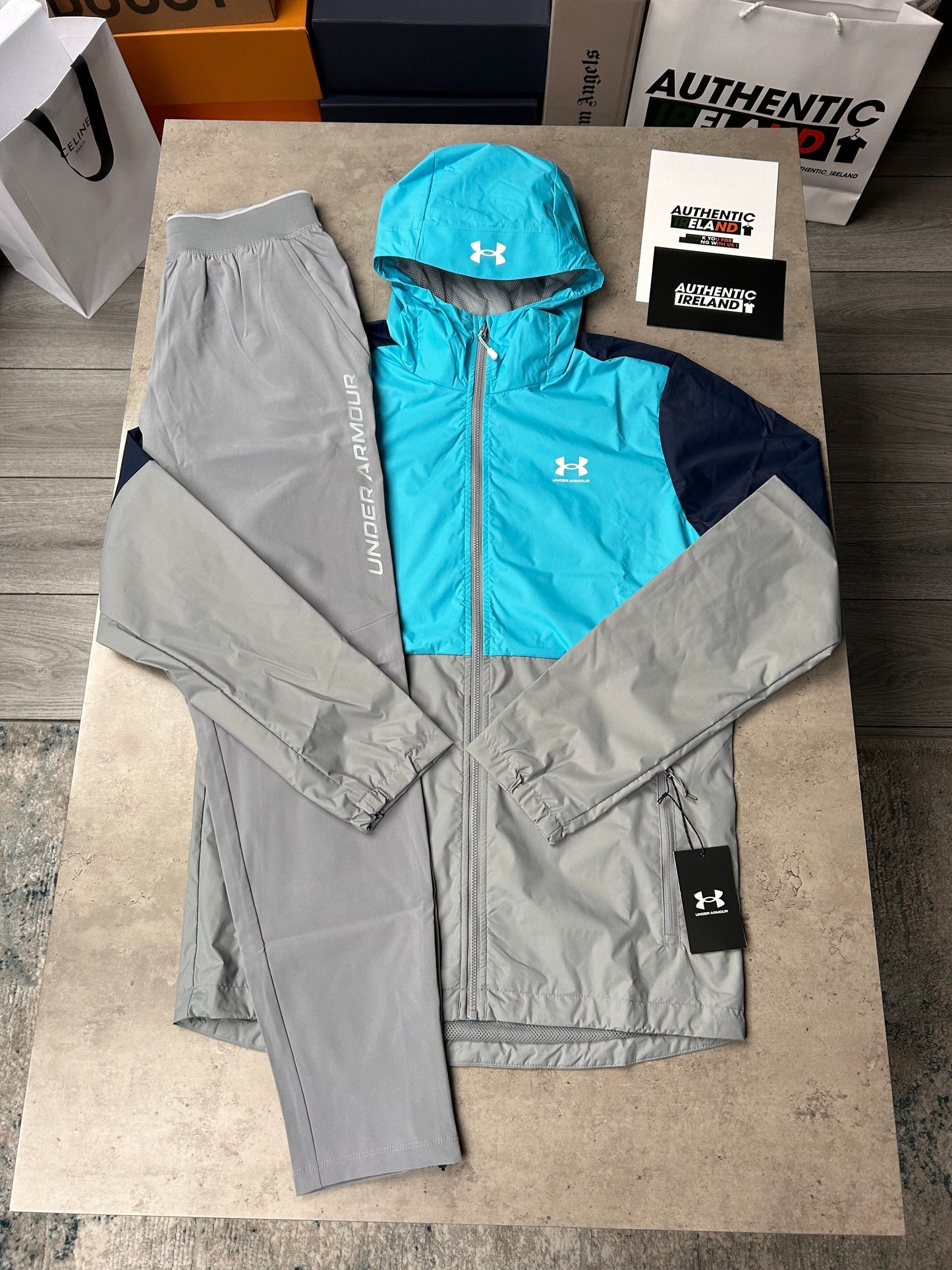 UNDER ARMOUR WINDRUNNER TRACKSUIT - AQUA/GREY/NAVY